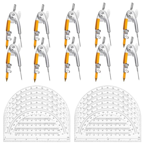 Ptdfjspt 20 Sets Winkelmesser und Zirkel für Schüler - Geometrie-Mathematik-Set für Schüler - mit Bleistiftzirkel, 180-Grad-Mathematik-Winkelmesser von Ptdfjspt