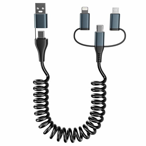 Multi USB C Ladekabel USB auf Lightning und USB C Spiralkabel 2 in 1 Android Auto & Apple Carplay Kabel, Universal Ladekabel 3 in 1 Schnellladekabel mit USB C Lightning Micro für iPhone Galaxy Laptop von Pubiohs