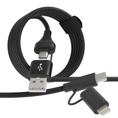 USB C und Lightning Kabel 2 in 1, 60W Schnellladung und Daten, Dual Apple CarPlay und Android Auto Kabel, 4 in 1 USB A/USB C auf Typ C/Lightning Multi Ladekabel für iPhone Samsung Laptop iPad, 2M von Pubiohs