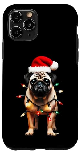 Hülle für iPhone 11 Pro Mops mit Weihnachtsmannmütze, Weihnachtsbeleuchtung, Hundebesitzer, Mutter, Vater, Liebhaber von Pug Christmas Products