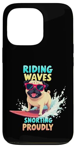 Cooler Mops Surfen Hund Hülle für iPhone 13 Pro von Pug Fun Designs