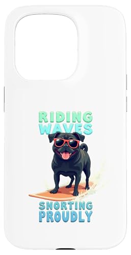 Cooler Mops Surfen Hund Hülle für iPhone 15 Pro von Pug Fun Designs