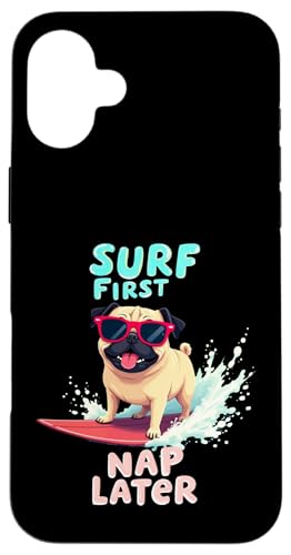 Cooler Mops Surfen Hund Hülle für iPhone 16 Plus von Pug Fun Designs