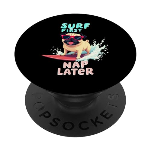 Cooler Mops Surfen Hund PopSockets Klebender PopGrip von Pug Fun Designs