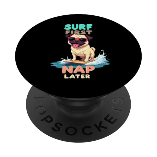 Cooler Mops Surfen Hund PopSockets Klebender PopGrip von Pug Fun Designs