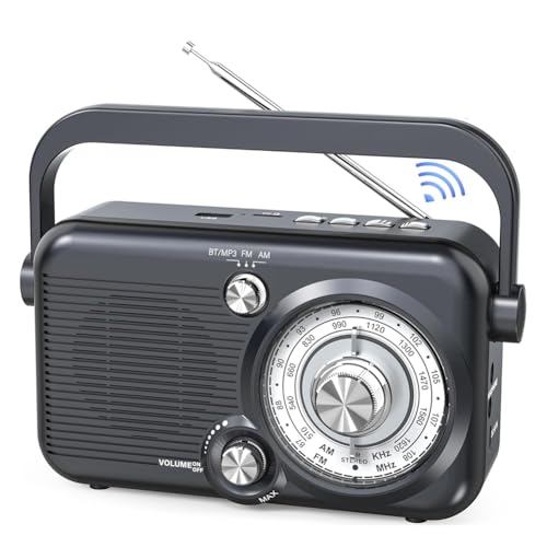 Puleuroy Tragbares Bluetooth AM FM-Radio, 1200 MAh Batteriebetriebener Radiolautsprecher, Unterstützt SD-Karte und USB-MP3-Player, Hintergrundbeleuchtung von Puleuroy