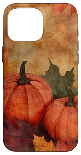 Hülle für iPhone 16 Pro Max Aquarell Effekt Kürbisse Blätter Herbst Herbst von Pumpkin Halloween Harvest Rustic Cozy