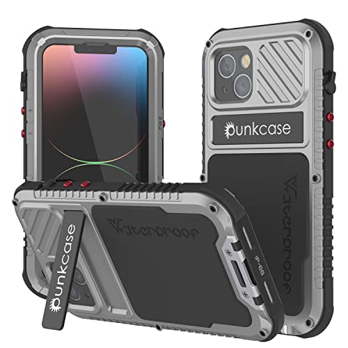 PunkCase Schutzhülle für iPhone 14, wasserdicht, Aluminium, Metall, Extreme 3.0-Serie, IP68, integrierter Displayschutz und Ständer, ultimativer Schutz für Ihr iPhone 14 (6.1 Zoll) [silber] von PunkCase