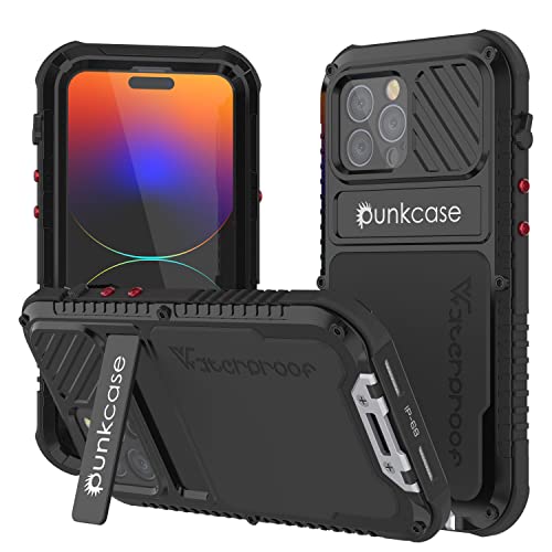 PunkCase wasserdichte Aluminium-Schutzhülle für 14 Pro Max [Metall Extreme 3.0], IP68 Militärqualität, mit integriertem Displayschutz und Ständer, Schutz für iPhone 14 Pro Max (6,7 Zoll), Schwarz von PunkCase