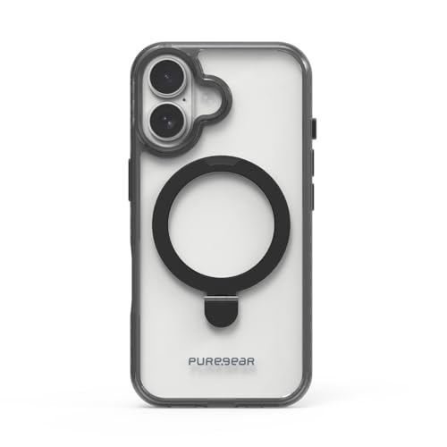 PureGear Slim Shell PLUS Kik für Apple iPhone 16 Plus (2024), Kompatibel mit MagSafe Laden, Kratzfest & Langlebiger Schutz, iPhone 16 Plus MagSafe Hülle mit Ring Grip KickStand, ClearBlack von PureGear