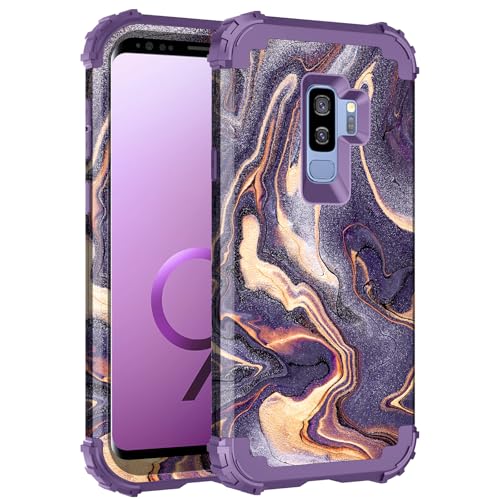 Purpeluu Schutzhülle für Galaxy S9 Plus, Glitzer, glitzernd, stoßfest, strapazierfähig, Hybrid-Schutzhülle für Samsung Galaxy S9 Plus/Galaxy S9+, Dunkelvioletter Marmor von Purpeluu