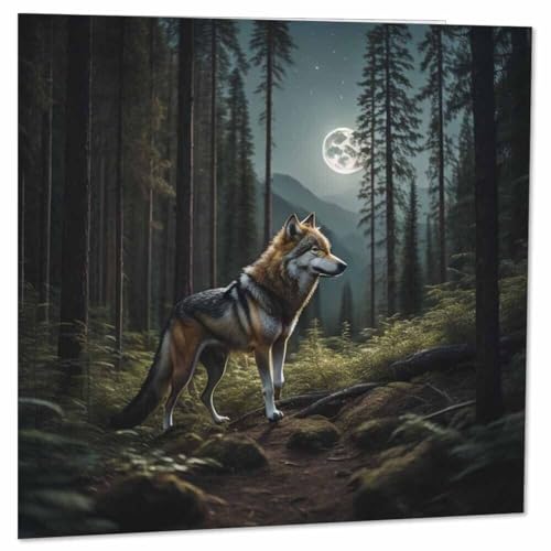 Wolf Forest Moon Grußkarte Wölfe 145 x 145 mm von Purple Fox