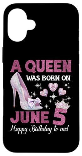 Hülle für iPhone 16 Plus A Queen Was Born On Juni 5 Girlie Birthday Queen von Purple June Birthday Queen Designs