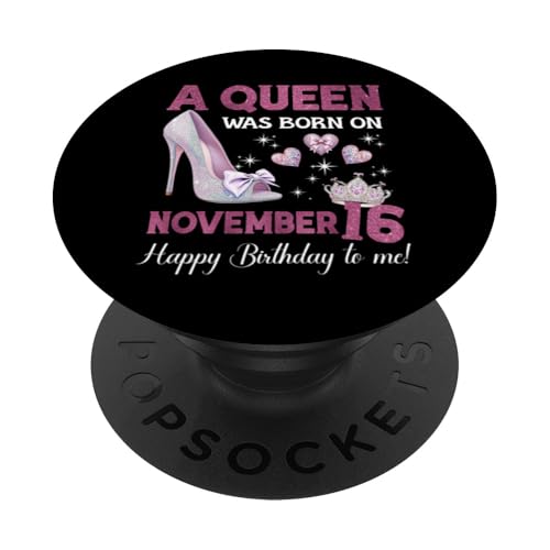 Eine Königin wurde am 16. November geboren. Girlie Birthday Queen PopSockets Klebender PopGrip von Purple November Birthday Queen Designs