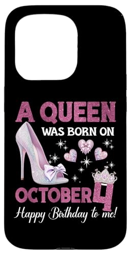 Eine Königin wurde am 4. Oktober geboren. Girlie Birthday Queen Hülle für iPhone 15 Pro von Purple October Birthday Queen Designs