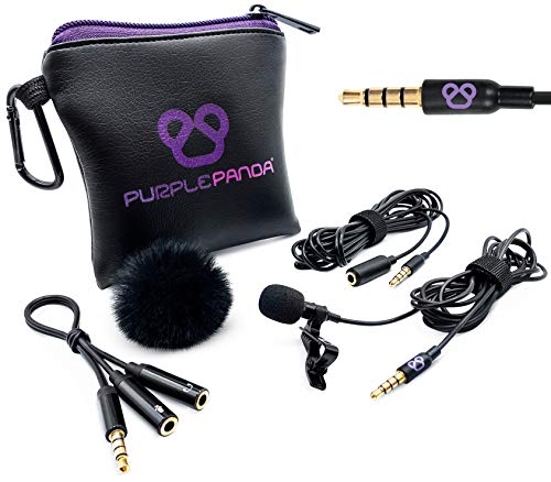 Purple Panda Smartphone-Lavalier-Ansteckmikrofon mit 3,5-mm-Stecker, omnidirektionales Kondensator-Clip-On-Lav-Mikrofon-Set, kompatibel mit iPhone, Android, Samsung, iPad, Tablets, Skype/Zoom, von Purple Panda