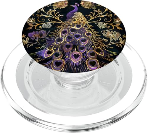 Schönes Muster aus lila Pfau und Blumen PopSockets PopGrip für MagSafe von Purple Peacock and Flowers Design