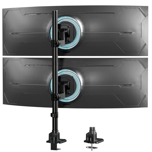 Monitor Halterung 2 Monitore übereinander für 24-57 Zoll Flach & Curved Bildschirme,Gewichtskapazität 2-27 kg pro Arm,Bildschirmhalterung 2 Monitore Höhenverstellbar, 2 Montageoptionen/VESA 75/100 mm von Putilsen Mount