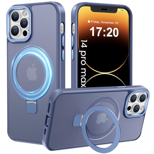 PuyaTeya Handyhülle für iPhone 14 pro max Hülle, [mit Unsichtbarem Ständer ][mit MagSafe] Kratzfeste Anti-Fingerabdruck [Transluzente Matte] Hülle für iPhone 14 pro max 6.7"(Far Peak Blue) von PuyaTeya