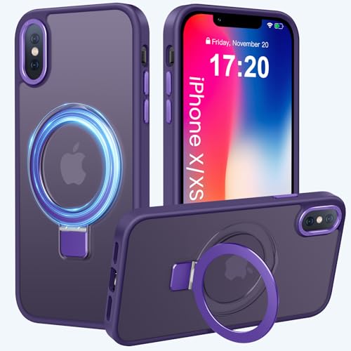 PuyaTeya Handyhülle für iPhone X Hülle,für iPhone XS Hülle, [mit Unsichtbarem Ständer ][mit MagSafe] Kratzfeste Anti-Fingerabdruck [Transluzente Matte] Hülle für iPhone X/XS 5.8" (Dunkelviolett) von PuyaTeya