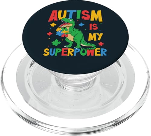 Autismus-Bewusstsein Autistic Kids T-Rex Dinosaurier Superpower Boy PopSockets PopGrip für MagSafe von Puzzle Piece Autism Apparel.USA