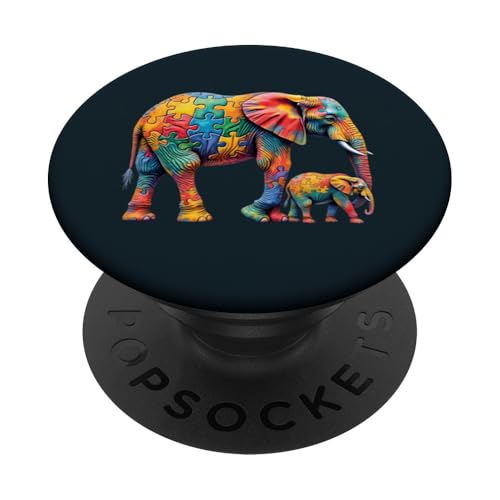 Autismus-Bewusstsein Autistik Kinder Autismus Papa Mama Elefant Mama PopSockets Klebender PopGrip von Puzzle Piece Autism Apparel.USA