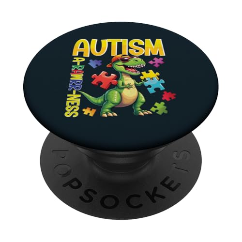 Autismus-Bewusstsein Autistik Kinder Mädchen Jungen T-Rex Dinosaurier Dino PopSockets Klebender PopGrip von Puzzle Piece Autism Apparel.USA