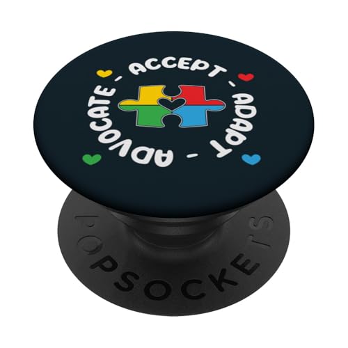 Accept Advocate Adapt Support Autismus Awareness Unisex Erwachsene PopSockets Klebender PopGrip von Puzzle Pride Apparel.USA