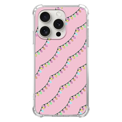 Pvflefkr Rosa Weihnachtsbeleuchtung Handyhülle Kompatibel mit iPhone 15 Pro, Niedliche Winter Weihnachten Handyhülle für iPhone 15 Pro, Coole TPU Bumper Handyhülle von Pvflefkr