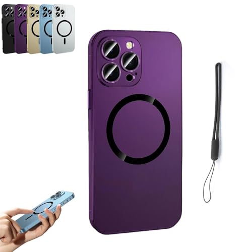 Magnetic Charging Aluminum Metal Bumper Matte Shell for iPhone, Fully Wrapped Mobile Phone Case for iPhone 16 15 14 13 12 Pro Max (Purple,for iPhone13) von Pwzoax