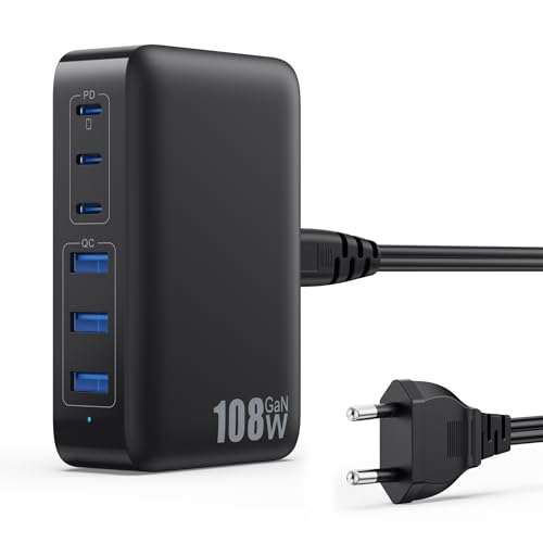108W USB C Ladegerät Mehrfach, 6 Ports GaN III Schnellladegerät Ladestation mit 3 PD + 3 QC Charger Station, Charger USB Hub C Netzteil für iPhone 16/15 Airpod iPad Sumsung Switch usw 108W USB C Ladegerät Mehrfach, 6 Ports GaN III Schnellladegerät Ladestation mit 3 PD + 3 QC Charger Station, Charger USB Hub C Netzteil für iPhone 16/15 Airpod iPad Sumsung Switch usw von Pxwaxpy