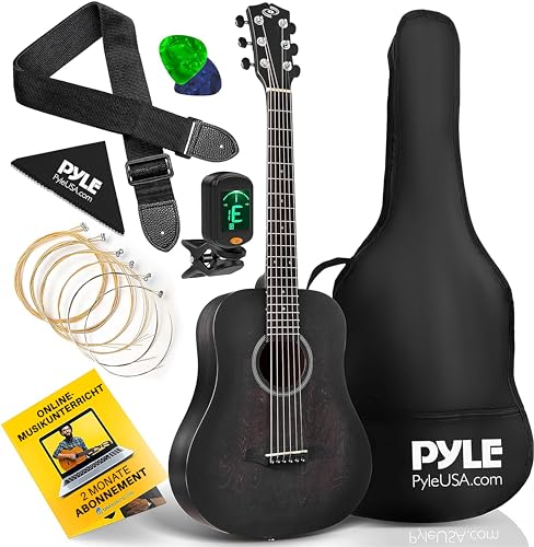 Pyle Akustik Gitarre, Acoustic Guitar, ½ Gitarre für Kinder & Anfänger, Konzertgitarre, Musikinstrument, Gitarren Set mit Tasche, Tuner&Plektrum, Ideal Für Gitarrenuntericht & Musikanfänger, Schwarz von Pyle