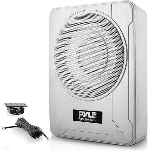 Pyle Auto Subwoofer Aktiv mit Stereo Verstärker– Wasserdichte Lautsprecher als Boot & Auto Lautsprecher Set für den Untersitz, Lautsprecher Mini 32,5cm, Auto Boxen Lautsprecher 600W, Bassbox in Silber von Pyle