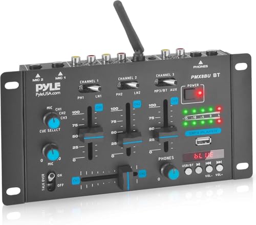 Pyle DJ Controller, DJ Mischpult für PC & Bluetooth– DJ Pult für Anfänger & Profis, Mini Mischpult 23,5cm als DJ Mixer mit 3 Kanäle & vielfältige Anschlussmöglichkeiten als Digital Mischpult Bluetooth von Pyle