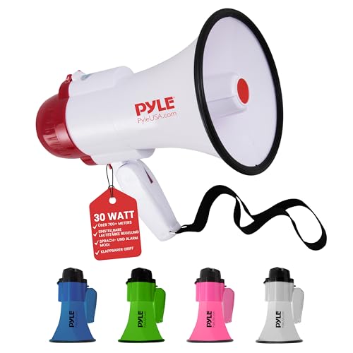 Pyle Megaphon mit Sirene, Signalhorn – Siren Megaphone – Mini Megafon Kinder & Erwachsene 30W, Faltbare Handsirene als Polizei Sirene, Fußball Hupe & Tröten zum Anfeuern Sport, Megafon Klein 0,7Kg von Pyle