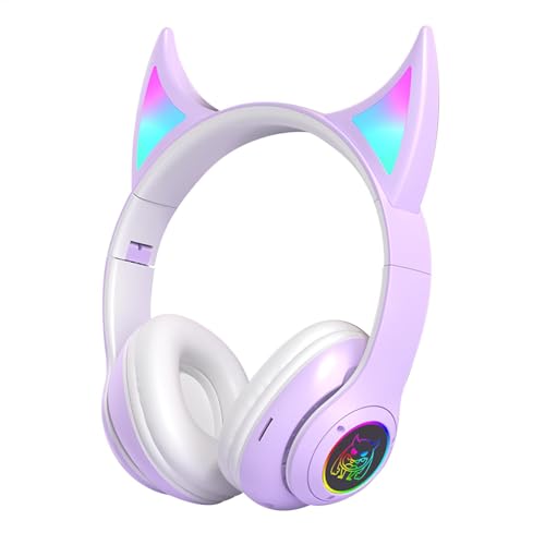 Pzuryhg Gamer-Kopfhörer, kabellose Kopfhörer, Devil Cat Ear, Ohrmuscheln, kabellose und -Konnektivität, Devil Cat Ear Design, bequemer, Verstellbarer Kopfbügel, bunt, für Studenten und Gamer von Pzuryhg