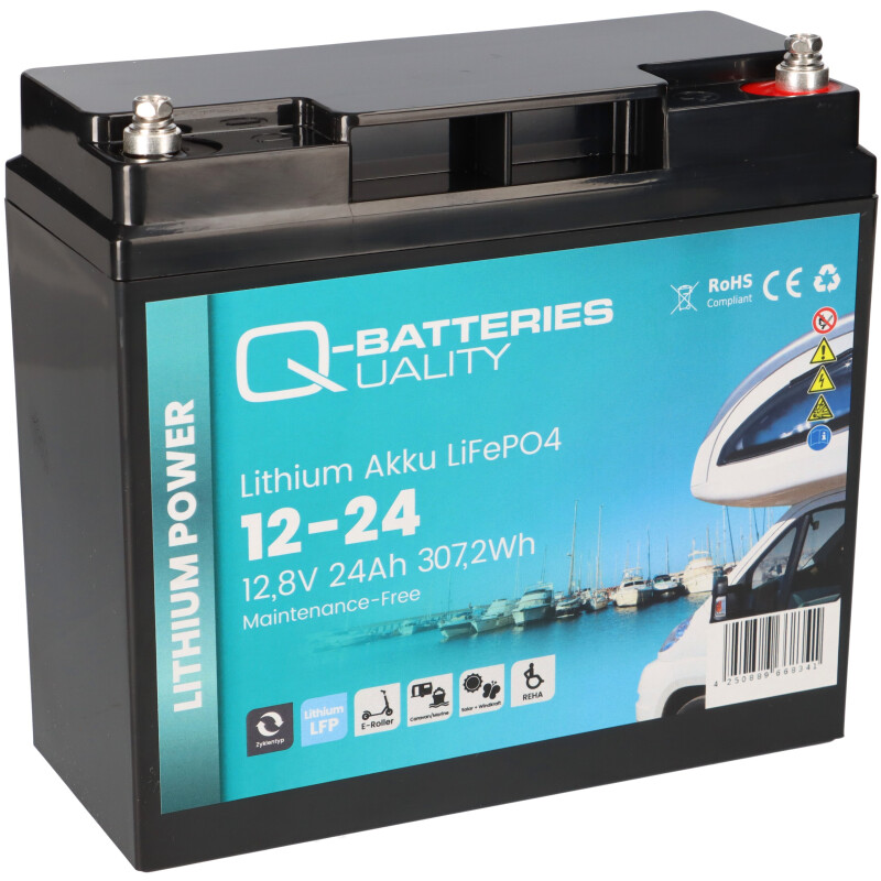 Q-Batteries LiFePO4 Akku 12-24 12,8V 24Ah 307,2Wh Batterie von Q-Batteries