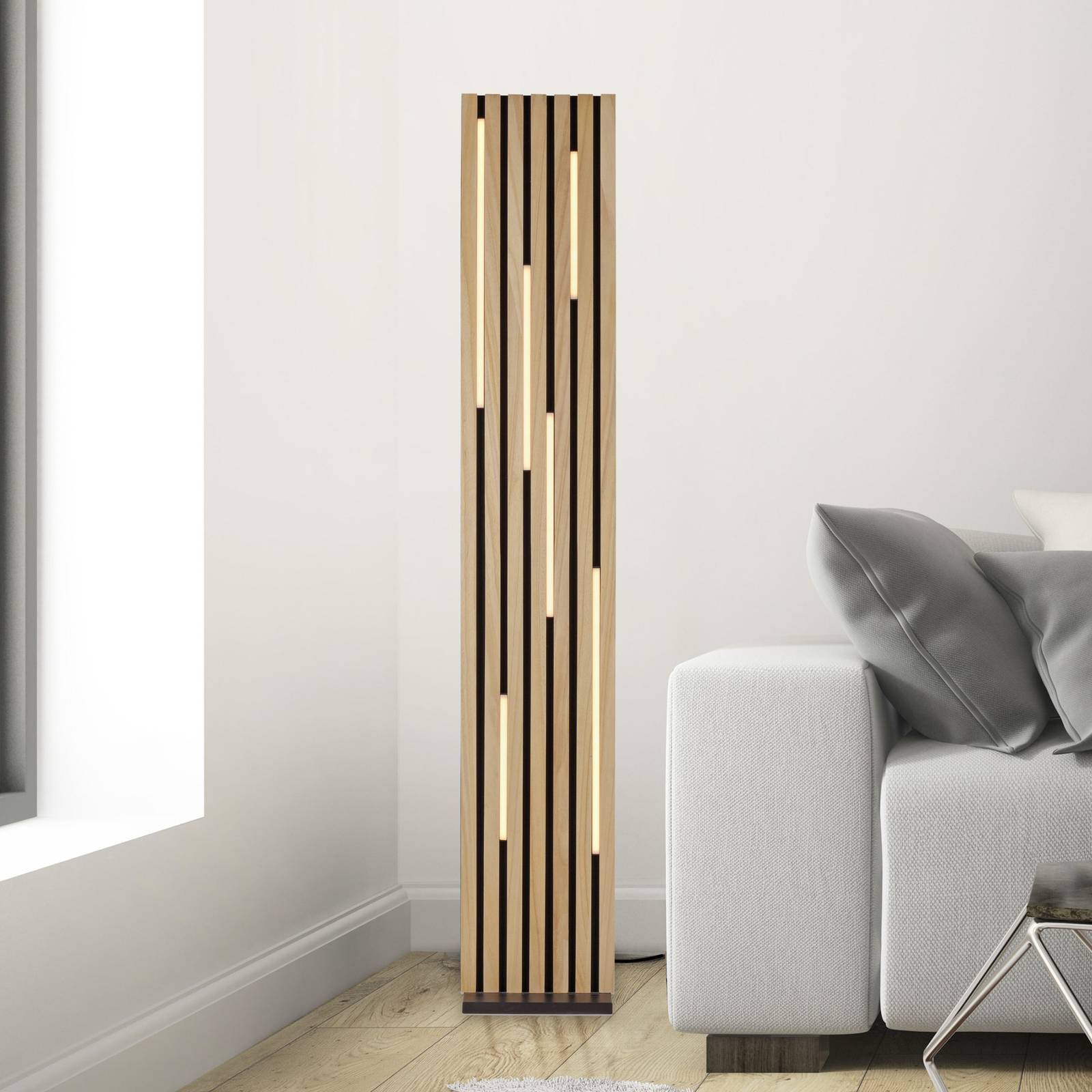 Paul Neuhaus Smart-LED-Stehlampe Q-Akustik Holz Höhe 162 cm von Q-Smart-Home