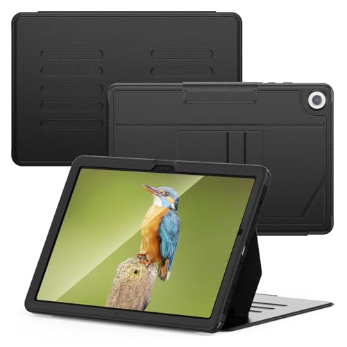 Hülle für Samsung Galaxy Tab A9+/A9 Plus 11” Modell 2024 (SM-X210/X216/X218), Klassische Folio-Hülle Aus PU-Leder mit 5-Fach Verstellbarem Ständer/Kartenfach/Stiftehalter,Black von QANXGOG