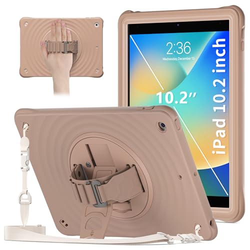 Hülle für iPad 10.2 Zoll (iPad 9./8./7. Generation) 2021/2020/2019, 360° Drehbarer Ständer/Handschlaufe | Robuste Schutzhülle in Militärqualität,Latte von QANXGOG