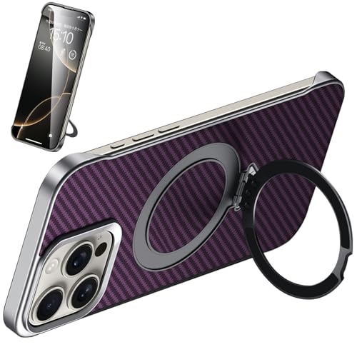 QANXGOG Hülle für iPhone 15 Pro Max/15 Pro/15, Strukturierte Hülle Aus Karbonfaser mit Verstellbarem Ständer, Kompatibel mit MagSafe, Anti-Fingerabdruck, Stoßfest,Purple,15 Pro von QANXGOG