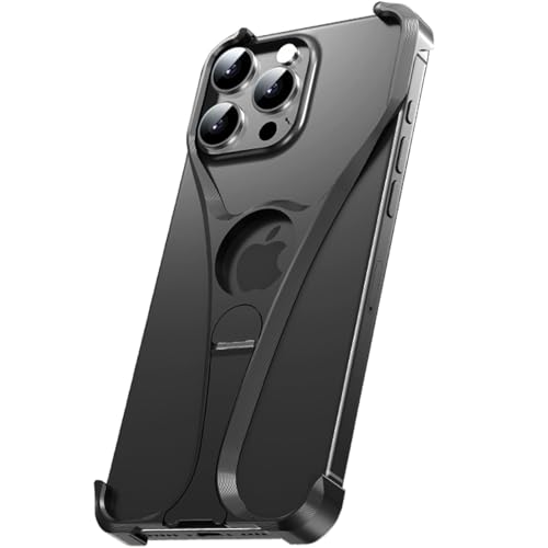 QANXGOG Hülle für iPhone 16 Pro Max/16 Pro/16, Minimalistische Zero-Feel-Metallhülle Ohne Rahmen mit 360° Drehbarem Ständer, Leichtes Design Aus Aluminiumlegierung,Black,16 von QANXGOG