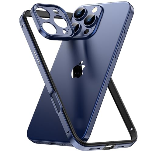 QANXGOG Schlanke Metall-Stoßstangenhülle für iPhone 16 Pro Max/16 Pro/16 Plus/16, Aluminium-Stoßstangenabdeckung Ohne Rückseite mit Weicher TPU-Innenseite und Kameraobjektivschutz,Blue,16 Pro von QANXGOG