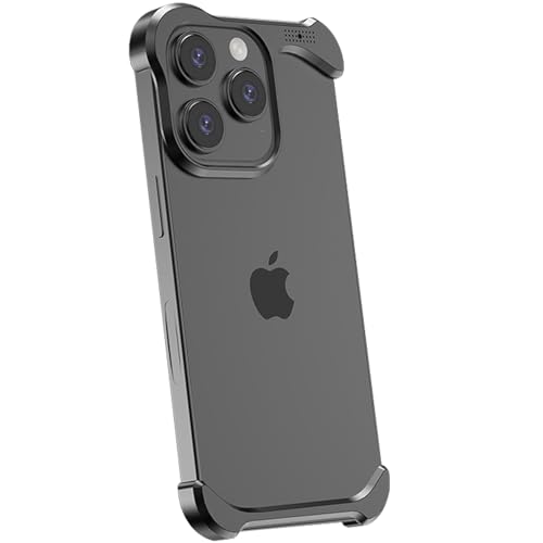 QANXGOG Schutzhülle aus Aluminiumlegierung für iPhone 16 Pro Max/16 Pro/16 Plus/16, Kratzfest, wärmeableitend, Fallschutz mit Eckverstärkung, ultradünnes Design,Black,16 von QANXGOG