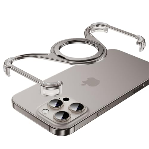 QANXGOG W-förmige Metallhülle für iPhone 16 Pro Max/16 Pro/16, Kompatibel mit Magsafe 360°-Ständer mit Stoßfesten TPU-Airbags, Minimalistisches Gefühl Wie in Der Bloßen Hand,Natural,16 Pro Max von QANXGOG