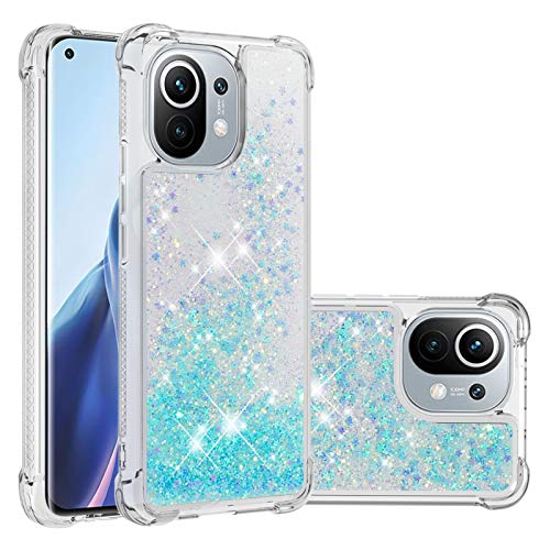 Glitzer Flüssig Hüllen Kompatibel mit Xiaomi 11, Mädchen Bling Glitzer Durchsichtige Schutztasche Stoßfest Kratzfeste Flüssigkeit Transparent Bumper Handyhülle Silikon Kompatibel mit Xiaomi 11 von QBYVQQN