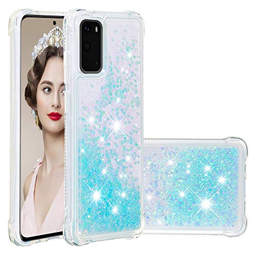 Glitzer Flüssig Hüllen für Galaxy S20, Mädchen Bling Glitzer Durchsichtige Schutztasche Stoßfest Kratzfeste Flüssigkeit Transparent Bumper Handyhülle Silikon Kompatibel mit Samsung Galaxy S20 6.2 ZOLL von QBYVQQN