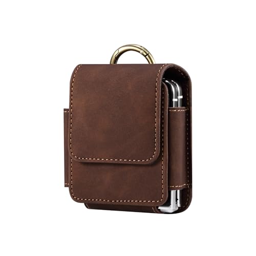 Leder Gürteltasche kompatibel mit Samsung Galaxy Z Flip 6/5/4/3/2/1, Handytasche Leder Hüfttasche Gürtelschlaufe Hülle Bauchtasche kompatibel mit Motorola Razr/Huawei P50 Pocket/SM-F7070/F7000/F7110 von QBYVQQN