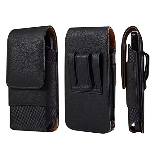 Vertikal Handytasche mit Gütelclip Herren, Handy Gürtel Holster Leder Schwarz, 6.1" Universal Leder Smartphone Tasche mit Gürtelschlaufe Telefon Case Kartensteckplatz Geldbörse Brieftasche Herren von QBYVQQN