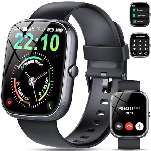 QCOQ Smartwatch Herren Damen, 1.91" HD Smartwatch Damen mit Telefonfunktion, Smart Watch Fitnessuhr 110+ Sportmodi, IP68 Wasserdicht, Sportuhr mit Herzfrequenz Schlafmonitor Schrittzähler Schwarz Neu von QCOQ